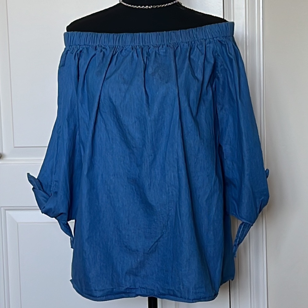 Off shoulder denim shirt